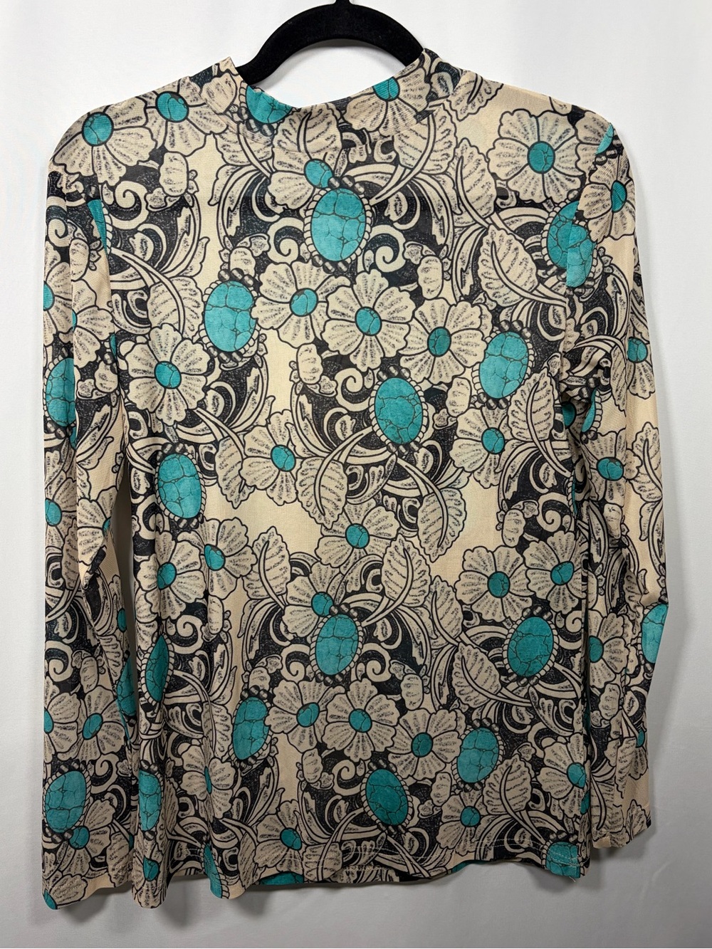 Sterling Kreek Tattoos On This Town Mesh Top Turquoise Long Sleeve Western Boho